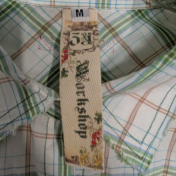 J3 Workshop Johnny Was Fairy Tails Shirt Womens Size Medium Green Plaid Floral - Picture 5 of 15